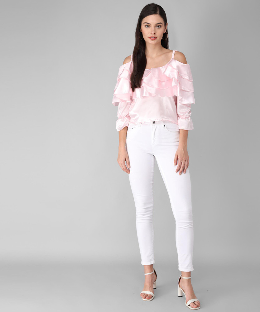 club factory fashion Casual Shoulder Strap Solid Women Pink Top