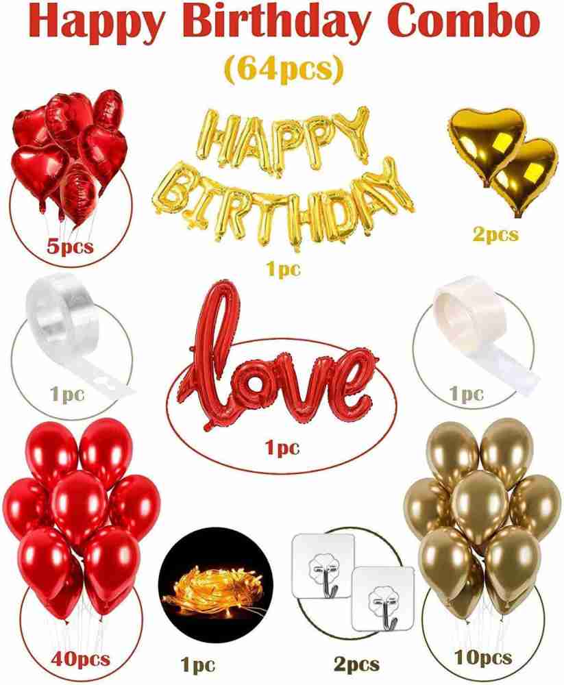 Magic Balloons Solid Red Golden Birthday Anniversary Balloon  Decoration Items Set 106Pcs for Husband Wife Girlfriend Boyfriend/I Love  You Foil Balloons, Heart Balloons and Metallic Balloon Balloon - Balloon