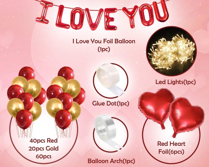Magic Balloons Solid Red Golden Birthday Anniversary Balloon  Decoration Items Set 106Pcs for Husband Wife Girlfriend Boyfriend/I Love  You Foil Balloons, Heart Balloons and Metallic Balloon Balloon - Balloon