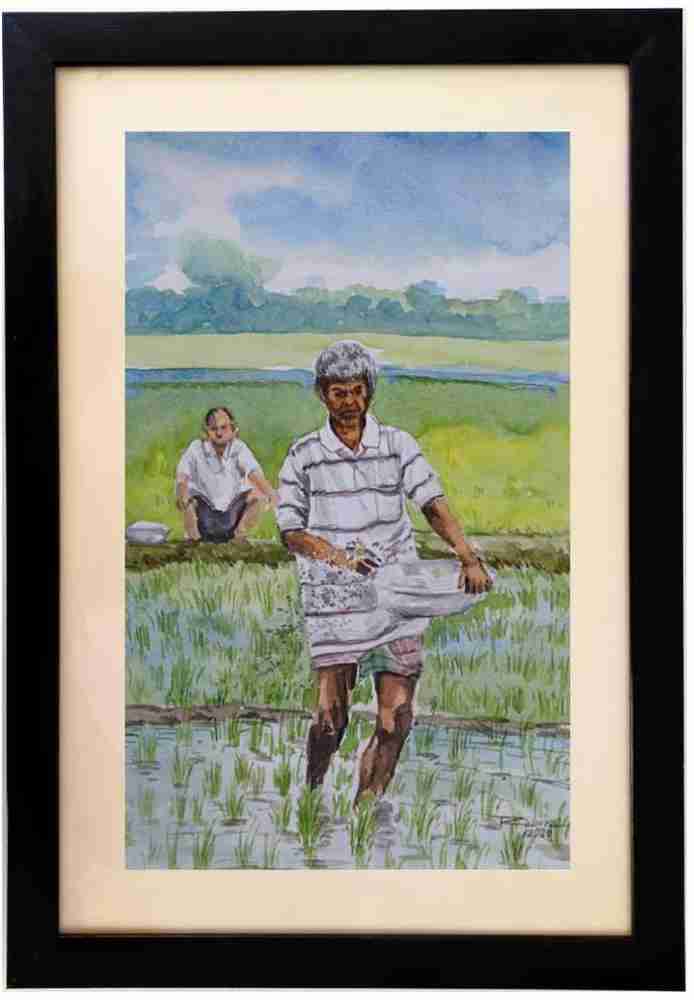 THE GODS GARDEN FARMER PAINTING WATERCOLOR Watercolor 13 inch x