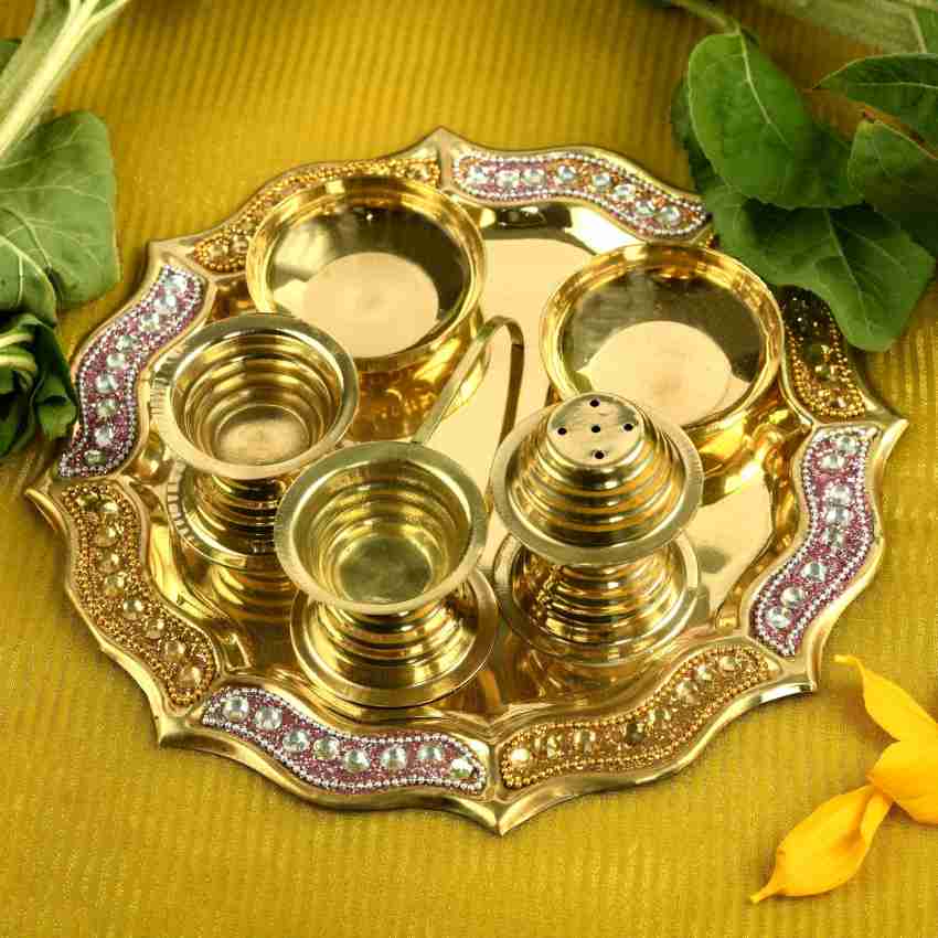 Fancy Brass Pooja Thali  Brass pooja Thali Online – Indian Bartan
