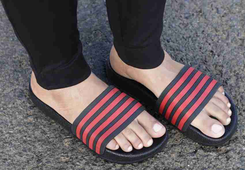 Black and red online adidas slides