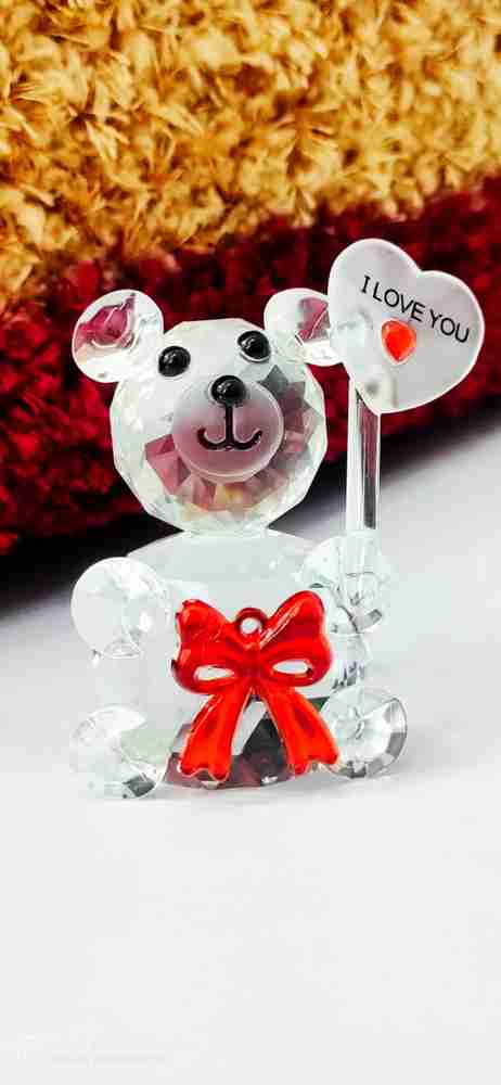 ganesha Handicraft Glass Teddy Bear Decorative Showpiece 9 cm