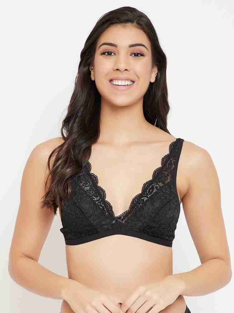 Buy Clovia Lace Solid Non-padded Full Cup Underwired Bralette Bra