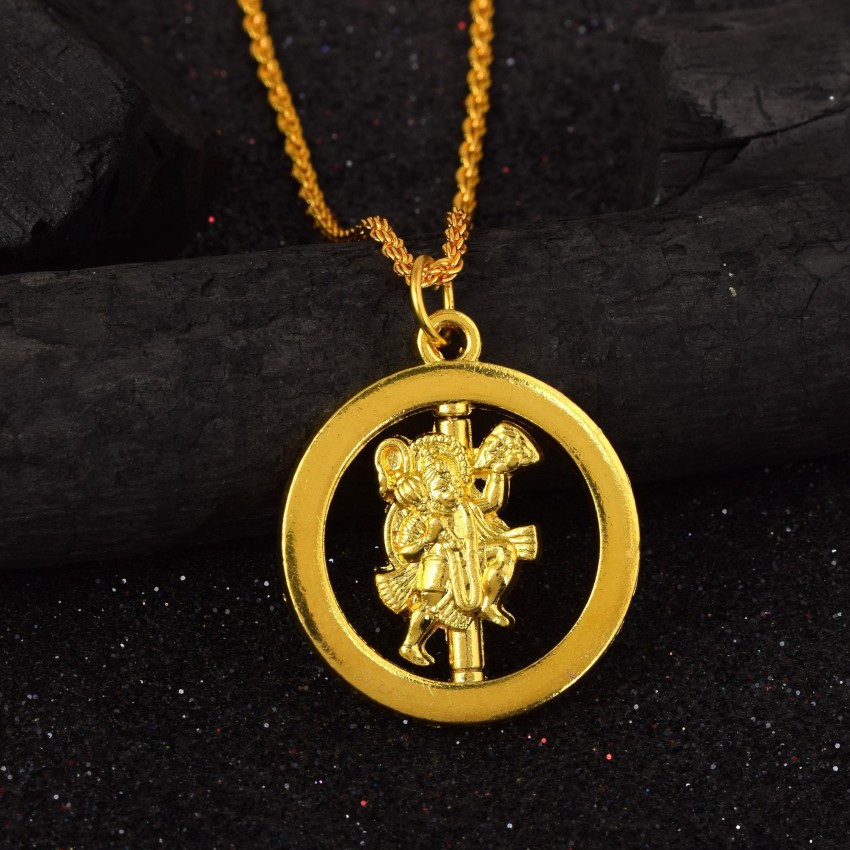 ZUMRUT MAKING YOU A STYLE SENSATION Gold Plated Brass CZ Stud Veer Hanuman Face Locket Pendant Necklace Men and Women