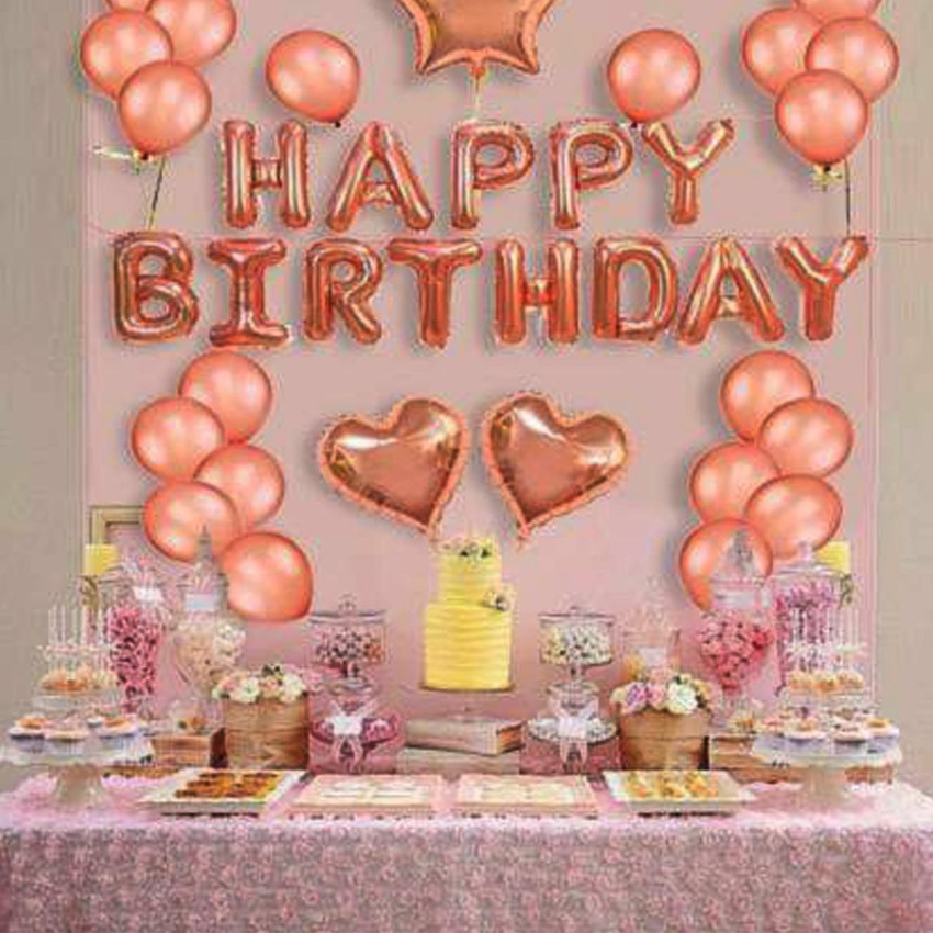 N/H Pack of 46 Rose Gold Birthday Balloons Decorations with Rose