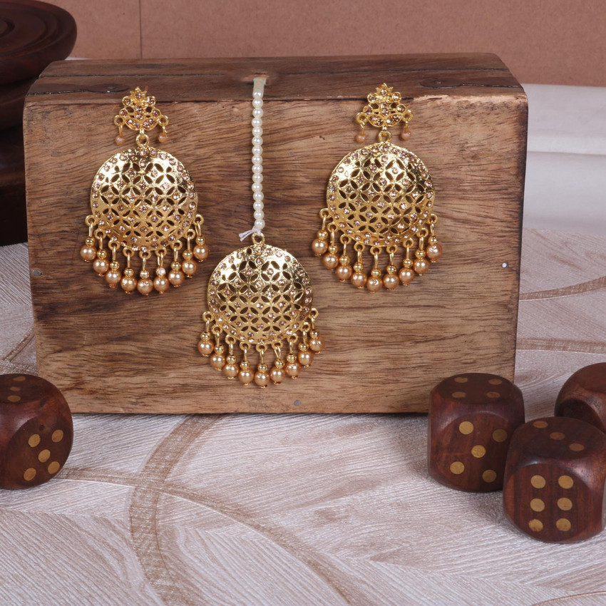 Flipkart Buy JaiShree Jewels Golden Traditional Wedding Style with pearl earring maang tikka set for women. Pearl Alloy Earring Set Online at Best Prices in India