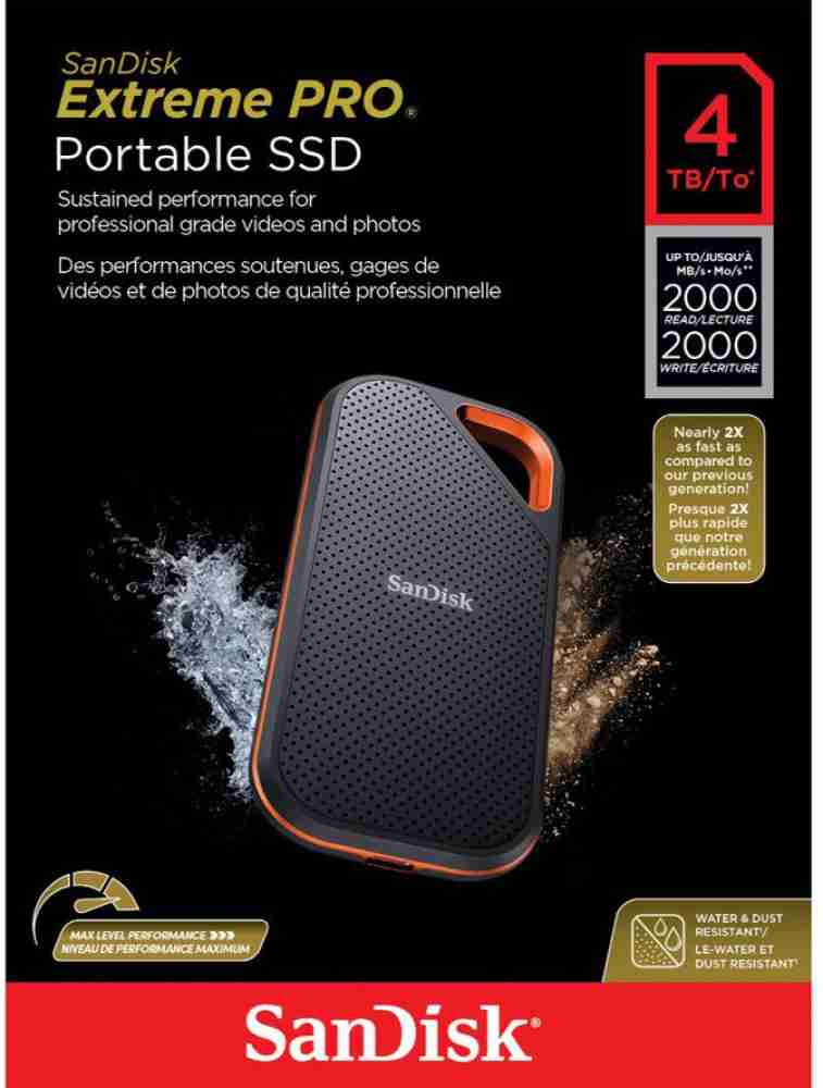 Disque SSD portable externe USB 3.2 Extreme de 4 To de SanDisk  (SDSSDE61-4T00-G25)
