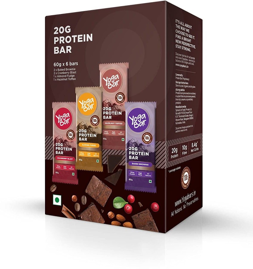 Yogabar Protein Bar Variety Box - 6 x 60 g (Box of 6 bars) and Baked  Brownie Protein Bar- 6 x 60 g (Box of 6 bars) Combo Price in India 