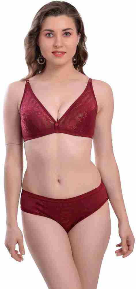 Buy Embibo Pink Red Bra & Panty Set Size -34 at