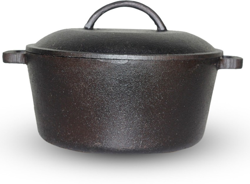 Cast Iron Casserole Dish Black Pre-Seasoned Oven Proof Pot Lid 5L Induction  Pan