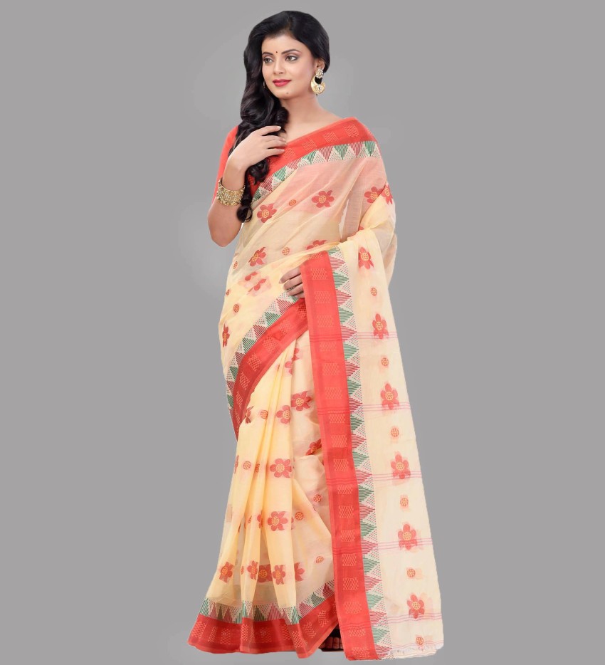 Buy Getstyled Floral Print Tant Art Silk Cream Sarees Online