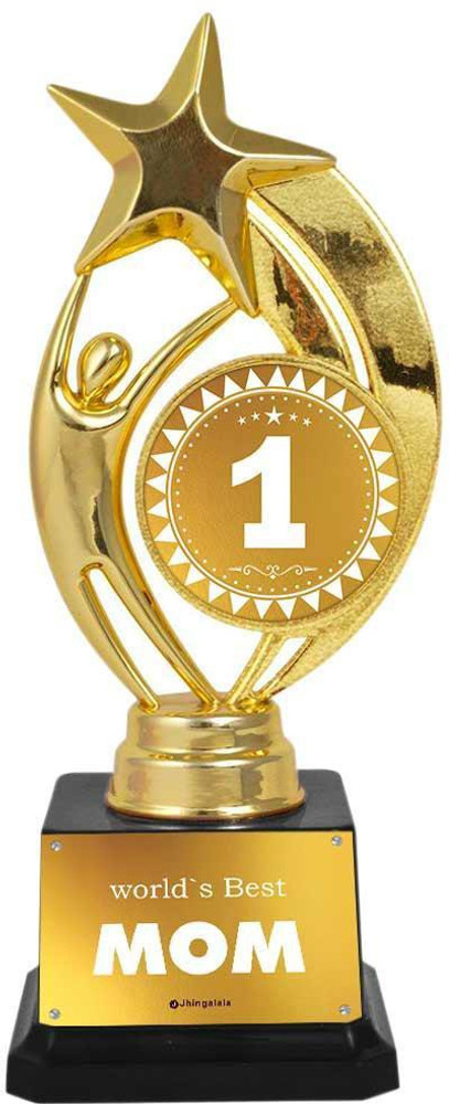 Jhingalala World s Best Mom Printed Golden Alloy Award Trophy for