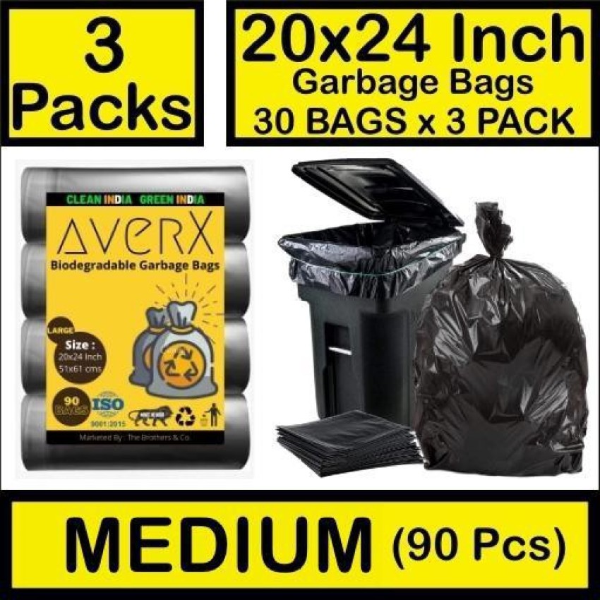 Clean India Garbage Bags Medium for Home 90 Pcs, Dustbin Bags, Recyclable Garbage  Bag, Size 19 x 21 Inch (30 Pcs X 3) - Black