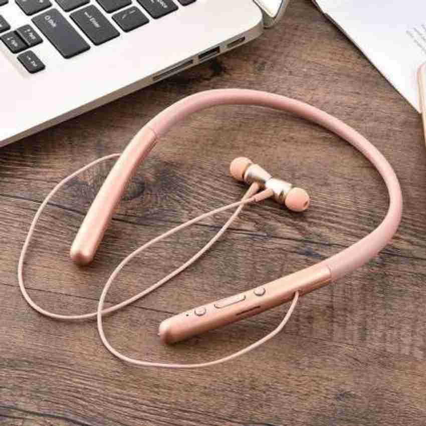 WeRock High bass Wireless Bluetooth Neckband Headset Rose Gold
