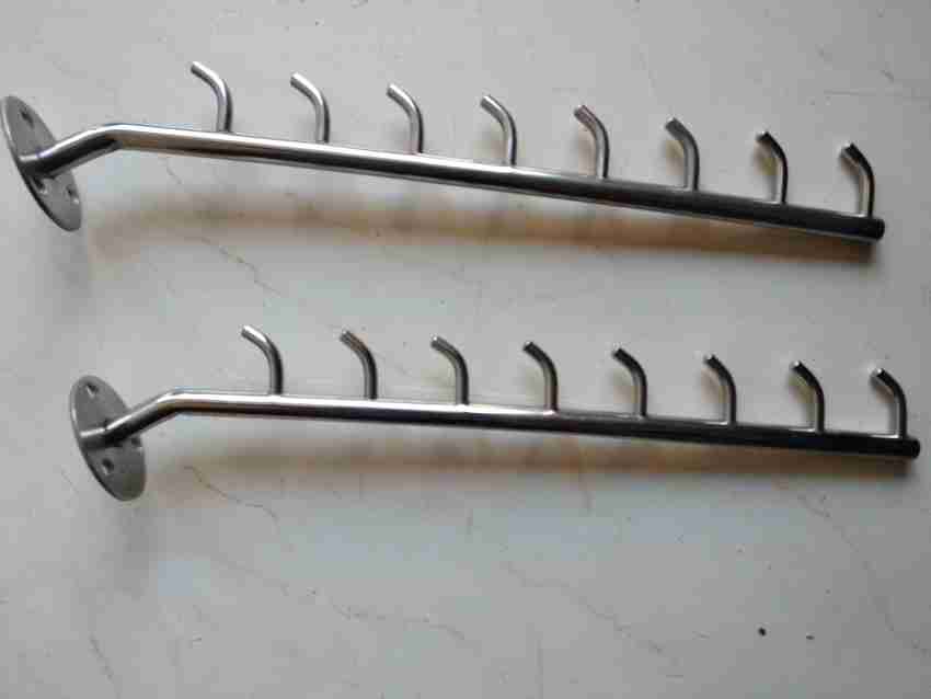 Q1 Beads 8 pin Hook Wall drope Hanger for Cloth Multipurpose Metal Pack of 4 Stainless Steel Clothes Hanger Heavy Duty Drying Rack Wall Mount with Hardware Fitting Hook Rail