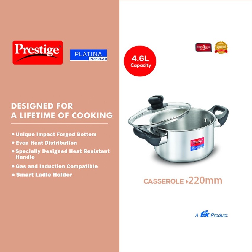 Prestige Platina Popular Stainless Steel Kadai (26 cm,3.8 Lcapacity)|Unique  Impact Forged Bottom|Even Heat Distribution|Heat Resistant