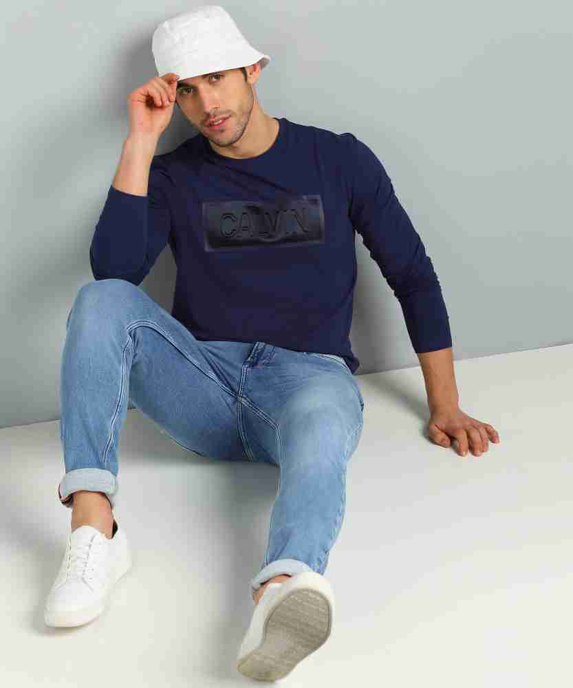 Calvin Klein Jeans Printed Men Round Neck Dark Blue T-Shirt - Buy Calvin  Klein Jeans Printed Men Round Neck Dark Blue T-Shirt Online at Best Prices  in India