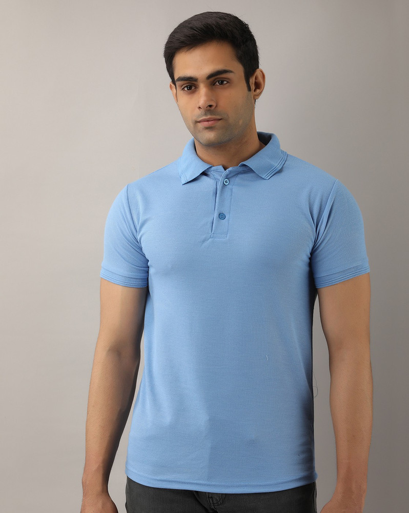 4 Four Squares Solid Men Polo Neck Blue T-Shirt - Buy 4 Four Squares Solid  Men Polo Neck Blue T-Shirt Online at Best Prices in India