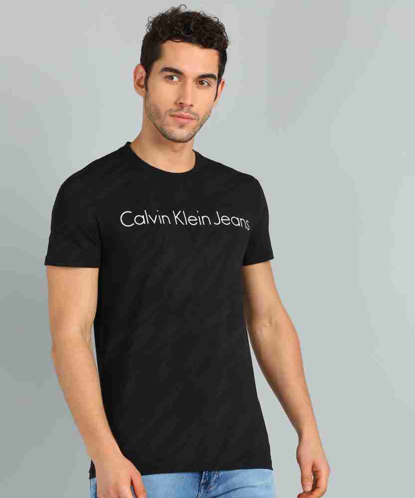 Calvin Klein Jeans Printed Men Round Neck Dark Blue T-Shirt - Buy Calvin  Klein Jeans Printed Men Round Neck Dark Blue T-Shirt Online at Best Prices  in India
