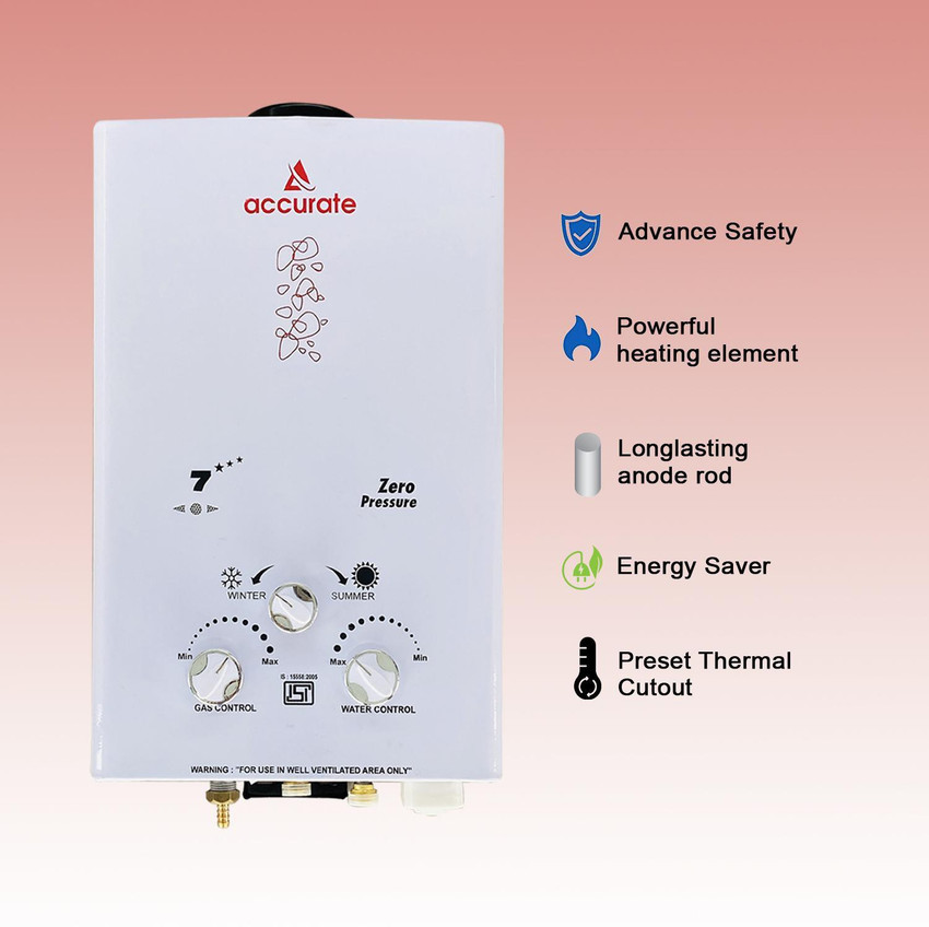 ACCURATE 6 L Gas Water Geyser (6 Liter Coper LPG Instant Gas Water Heater  Geyser 5 Way Protection, White) Price in India - Buy ACCURATE 6 L Gas Water  Geyser (6 Liter