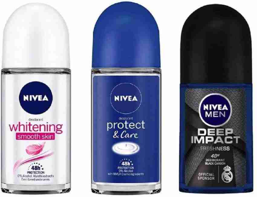 NIVEA Deodorant Roll-On Combo , Whitening Smooth Skin , Women Protect &  Care , Deep Impact , 50 Ml Each Deodorant Roll-on - For Men & Women - Price  in India, Buy