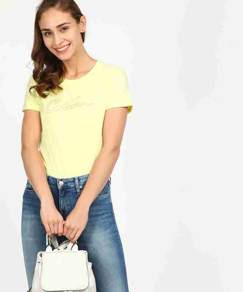 Calvin Klein Jeans Printed Women Round Neck Yellow T Shirt Buy