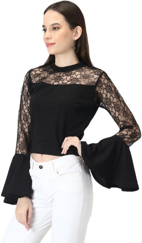 Buy Women Black Lace Puff Sleeve Crop Top Online at Sassafras