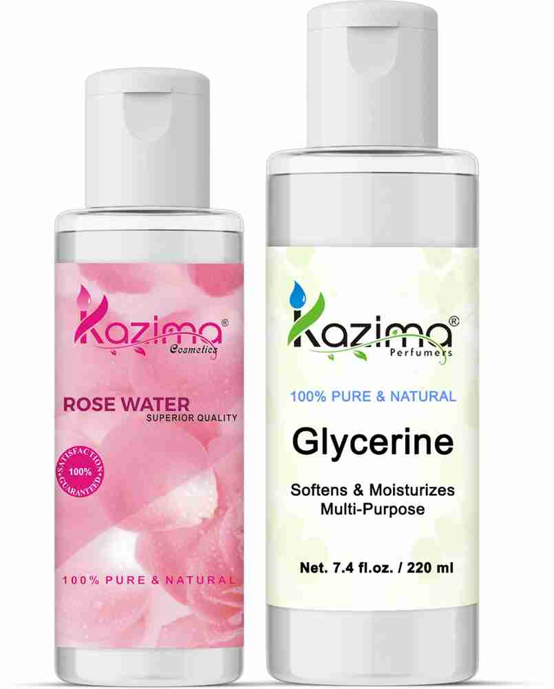 KAZIMA Combo of Glycerin 220ML Rosewater 100ML Ideal for Face