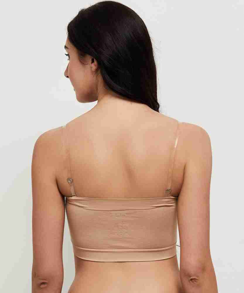 MAX Solid Tube Bra with Transparent Detachable Straps Women T