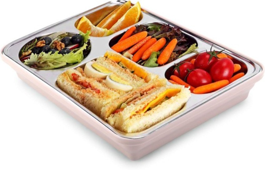 5 Compartments Lunch Box Stainless Steel Leak-Proof Bento Boxes(Pink)