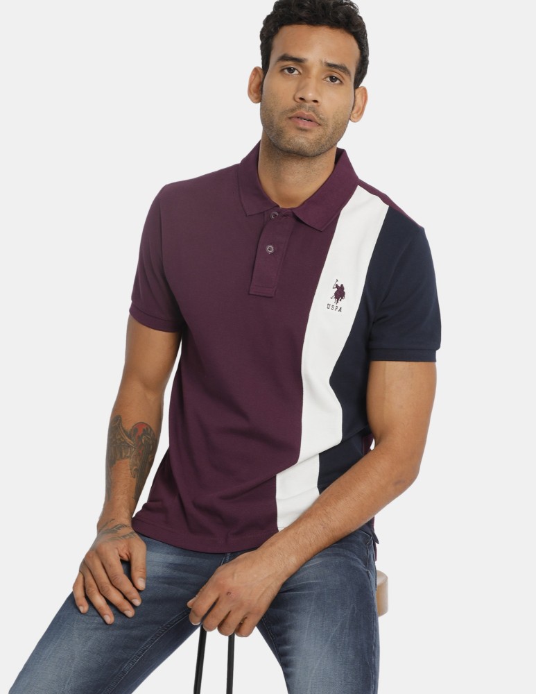 CP BRO Colorblock Men Polo Neck Purple T-Shirt - Buy CP BRO