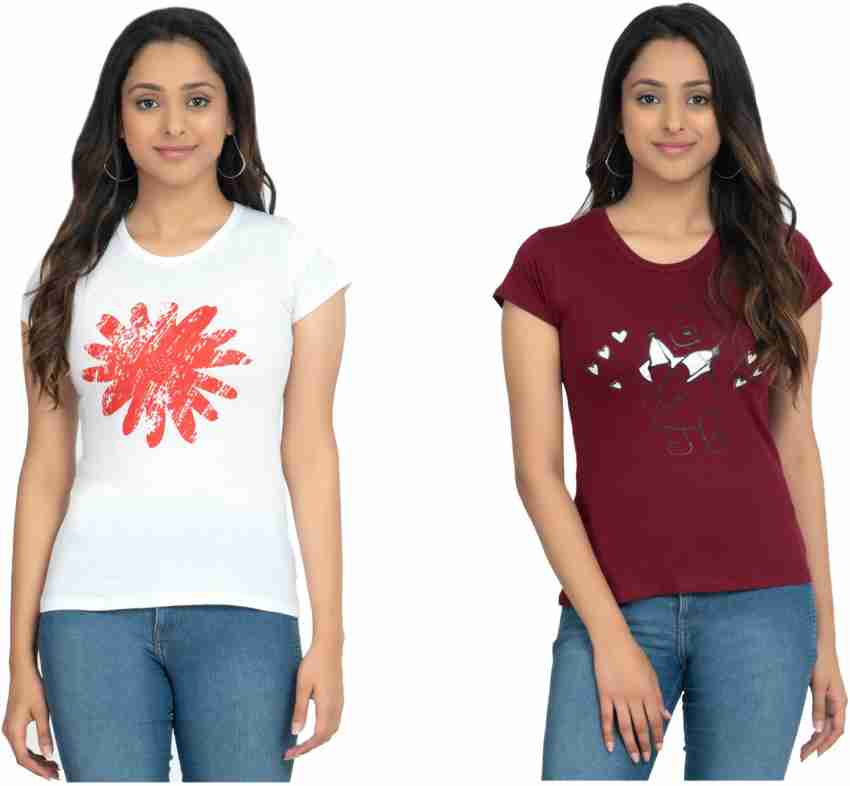 KAYU Printed Women Round Neck White, Maroon T-Shirt - Buy KAYU Printed Women  Round Neck White, Maroon T-Shirt Online at Best Prices in India