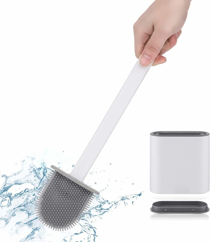 Silicone Bathroom Toilet Brush and Holder Set, with Non-Slip Long