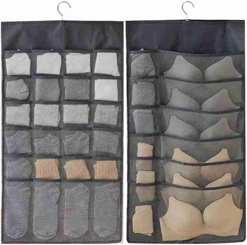 HEMICO Fabric Brass Finish Double Sided 30 Pockets Clear Hanging Bag Socks  Bra Underwear Rack Hanger at Rs 110 in Surat