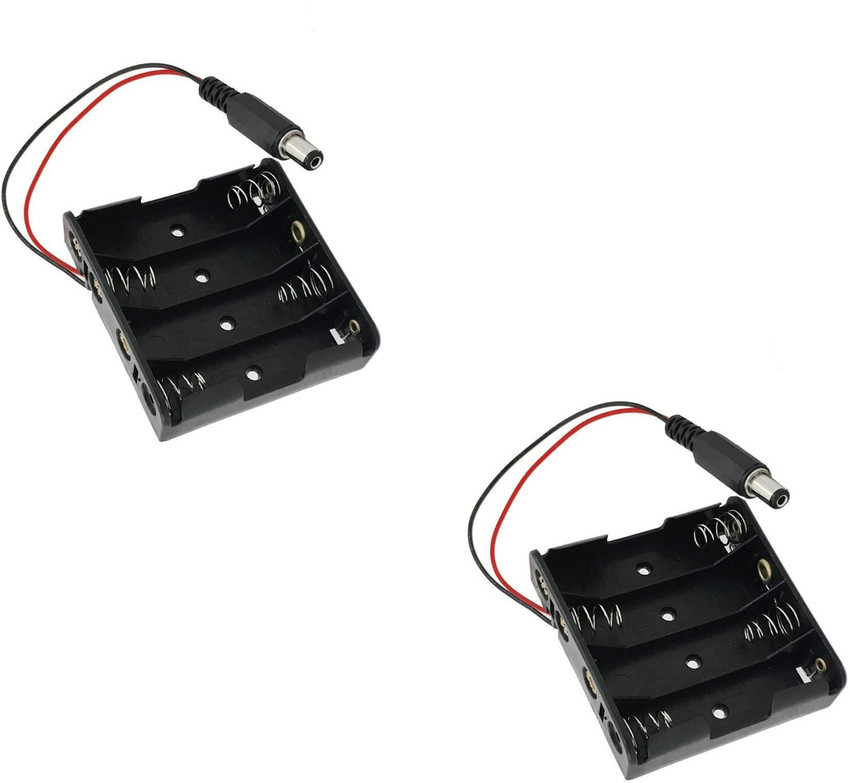 EPICTAC 18650 Battery Holder to DC Jack 4xAA Battery Holder Connector for Arduino UNO R3 MEGA 2560 RC Car Pack of 2 Electronic Components