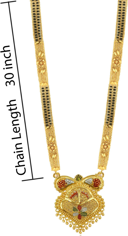 3SIX5 Traditional One Gram Gold Glorious Hand Meena 30 Inch Long Mangalsutra Tanmaniya Nallapusalu Black Beads Mangalsutr for Women Latest Design Gold Long Chain 30 Inch Brass Mangalsutra Price in Ind...