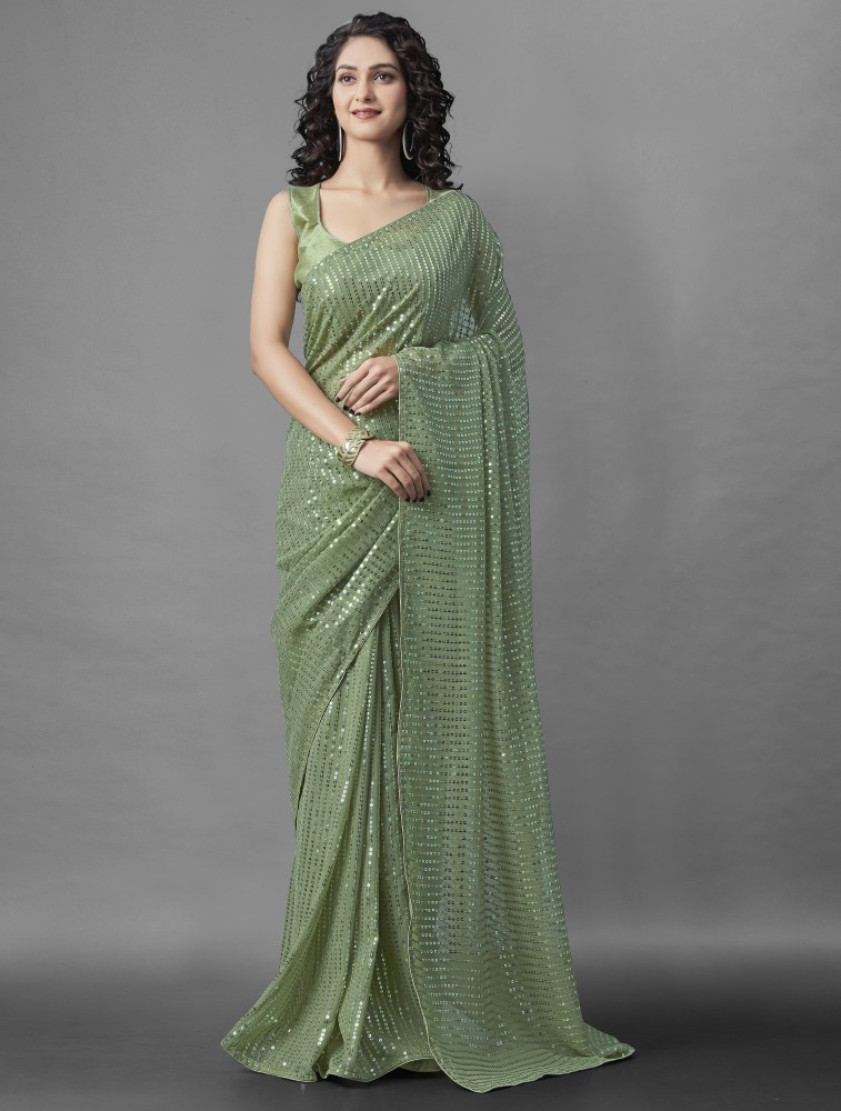 Buy Stylish Georgette Green Solid Saree with Blouse piece Online In India  At Discounted Prices