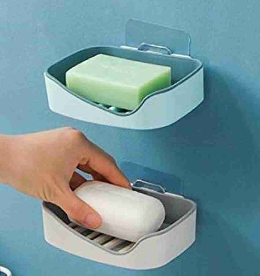 Kmils Wall Mounted Self-Adhesive Plastic Soap Dish, Holder,Box for Bathroom  pack of 2