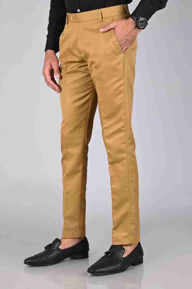 Buy online Mancrew Regular Fit Khaki Formal Pants For Men from