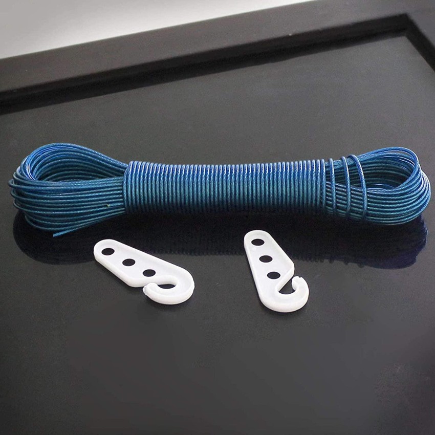 Cloth Drying Ropes, PVC Coated Stell Anti-Rust Wire Rope with 2 Plastic  Hooks for Drying