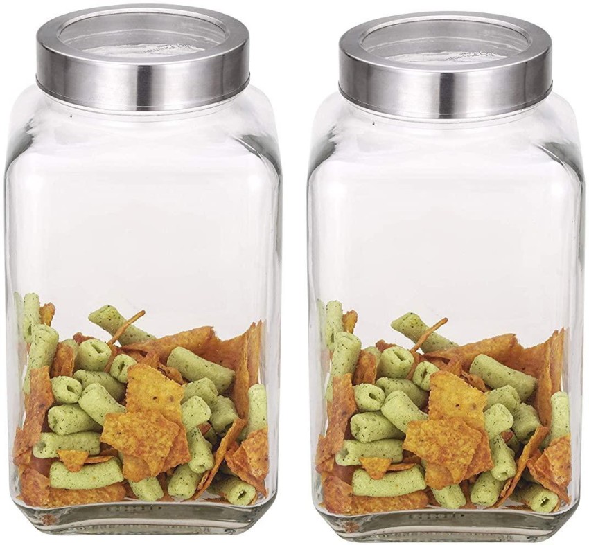Set of 3 Glass Jar with Lid (1 Liter) | Airtight Glass Storage Container  for Food, Flour, Pasta, Coffee, Candy, Dog Treats, Snacks | Glass