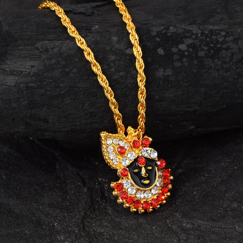 morir Gold Plated Red and White Stones Studded Shrinathji Bawa Shriji Bava Nathdwara Sanwariya Krishna Pendant Locket Spiritual Religious Jewellery for Unisex Gold plated Cubic Zirconia Brass Pendant ...