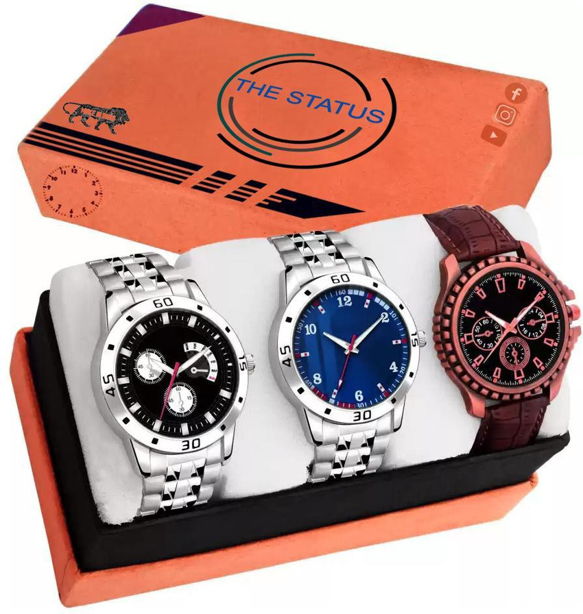 THE STATUS 3 Combo of Metal leather Watches for Men Men Combo