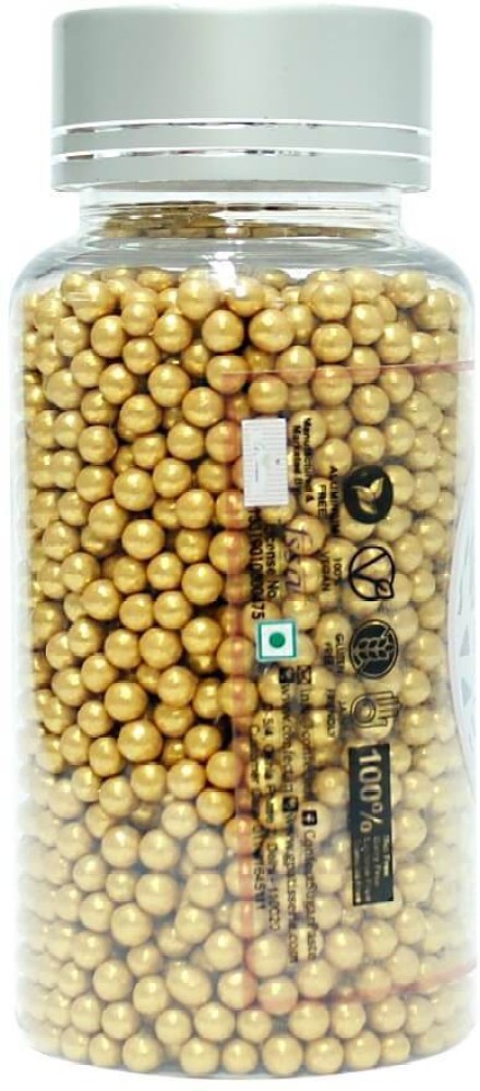 Confect Edible Gold Disco Balls Sprinkles 5 MM 120 Gms for cake