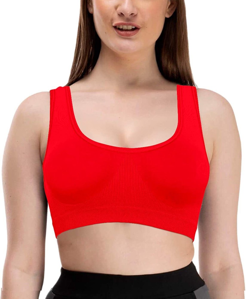 Uniqon Everyday Wear Red Color Women's and Girls Comfortable Cotton  Innerwear Stretchable Non Padded Non-Wired Sports Air Bra for Sport, Gym,  Yoga, Running, Dancing, Cycling Women Sports Non Padded Bra - Buy