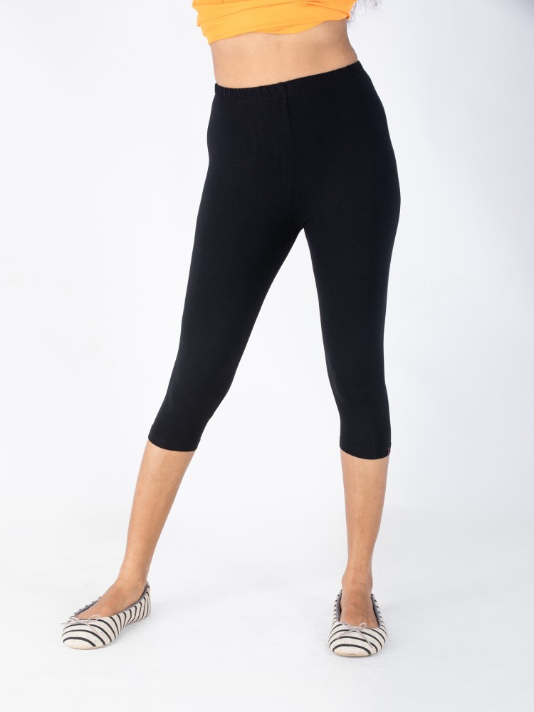 Buy Diaz Women's Regular Fit Plain 3/4th Capri Pants (Black, Baby
