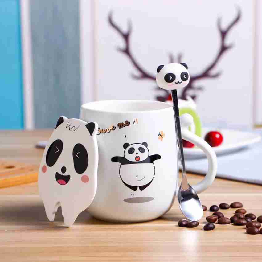 Panda Cup, Funny Coffee Mugs, Panda Cute Coffee Mugs with Lid & Spoon