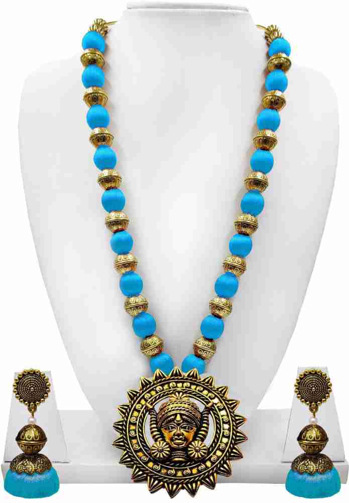 Silk thread jewellery sale with antique pendant