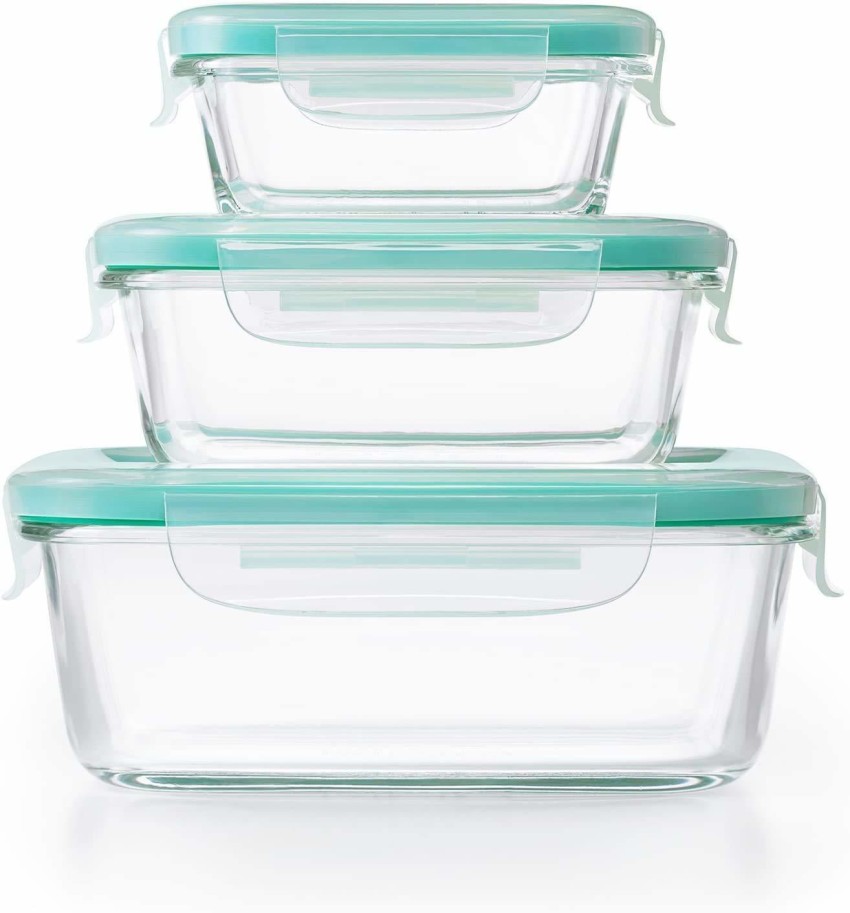 TOPHAVEN Rectangle Glass Food Storage Container with Break  Free Detachable Lock Food Safe Lunch Box 3 Containers Lunch Box 